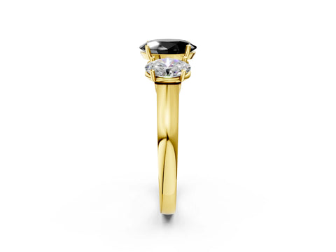 Yellow gold Three-Stone Fancy Black Oval Cut Brilliant Diamond Trellis Ring with Comfort Fit Band_2