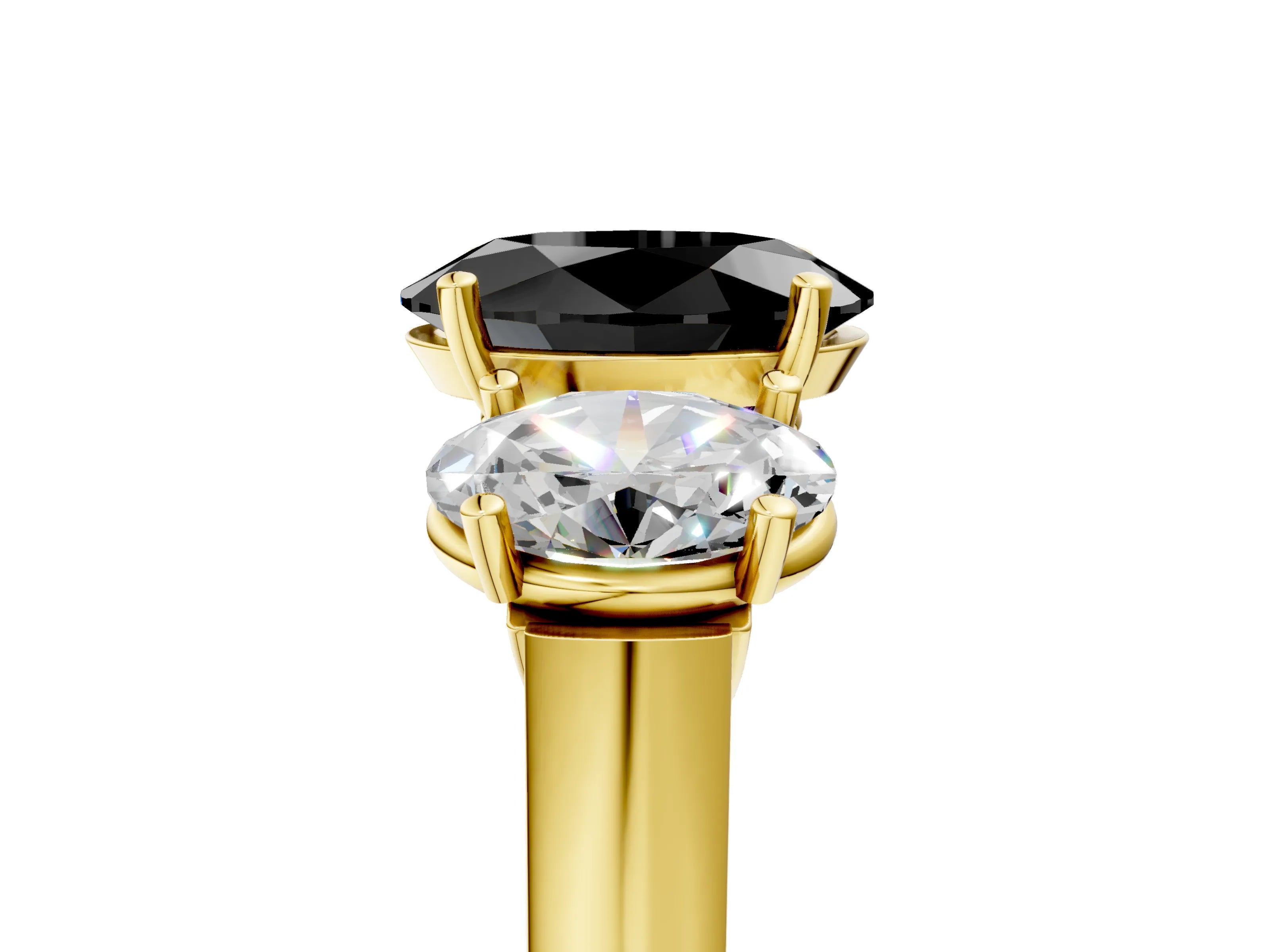 Yellow gold Three-Stone Fancy Black Oval Cut Brilliant Diamond Trellis Ring with Comfort Fit Band_5