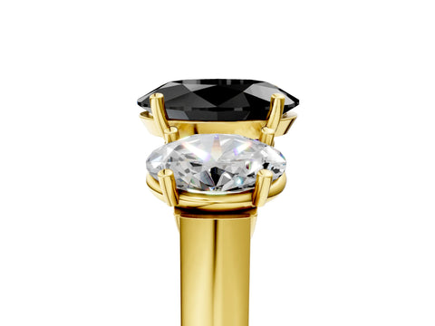 Yellow gold Three-Stone Fancy Black Oval Cut Brilliant Diamond Trellis Ring with Comfort Fit Band_5