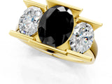 Yellow gold Three Stone Fancy Black Oval Cut Cut Channel Set Diamond Ring_1