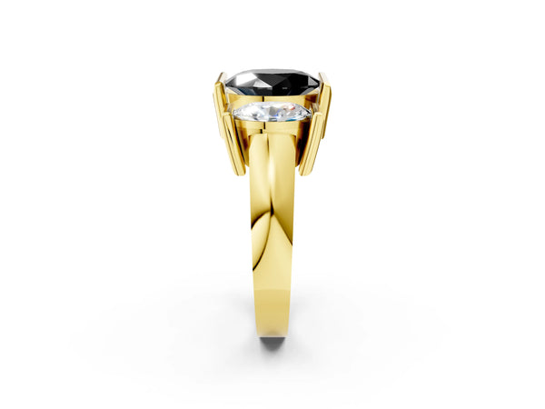 Yellow Gold Oval Channel Set Three Stone Engagement Ring Setting for Black Center