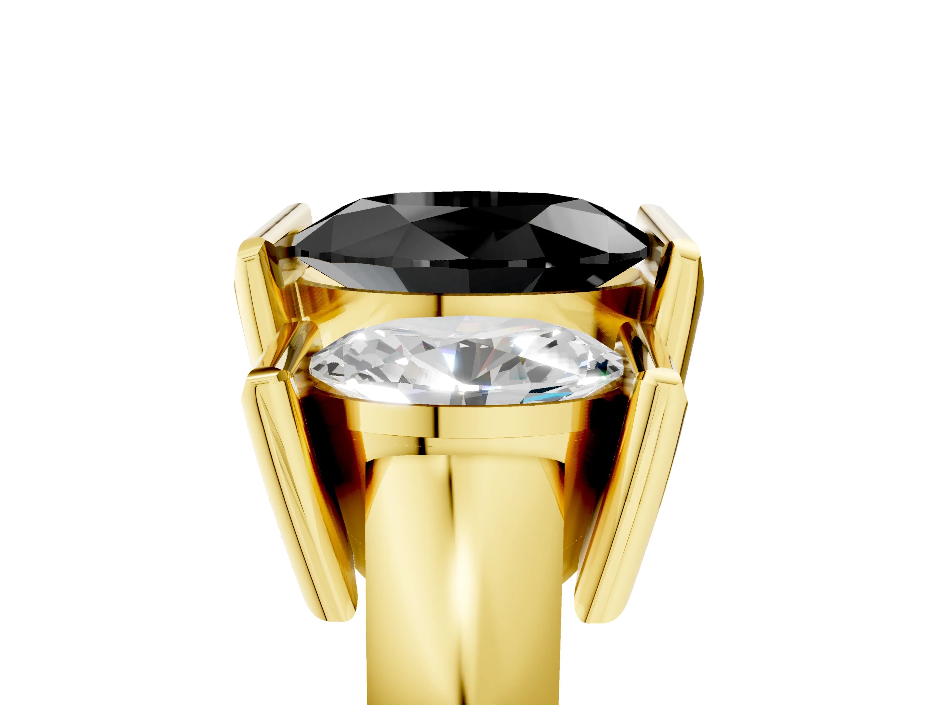 Yellow gold Three Stone Fancy Black Oval Cut Cut Channel Set Diamond Ring_5