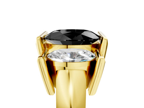 Yellow gold Three Stone Fancy Black Oval Cut Cut Channel Set Diamond Ring_5