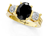 Yellow gold Three-Stone Fancy Black Oval Cut Cut Classic Band Prong Setting Ring_1