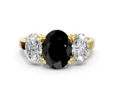 Yellow gold Three-Stone Fancy Black Oval Cut Cut Diamond Engagement Ring with Flat Band and Four-Prong Setting_12