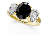 Yellow gold Three-Stone Fancy Black Oval Cut Cut Diamond Engagement Ring with Flat Band and Four-Prong Setting_13