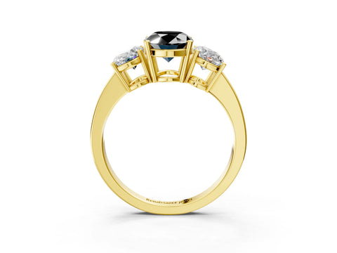 Yellow gold Three-Stone Fancy Black Oval Cut Cut Diamond Engagement Ring with Flat Band and Four-Prong Setting_15