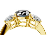 Yellow gold Three-Stone Fancy Black Oval Cut Cut Diamond Engagement Ring with Flat Band and Four-Prong Setting_16