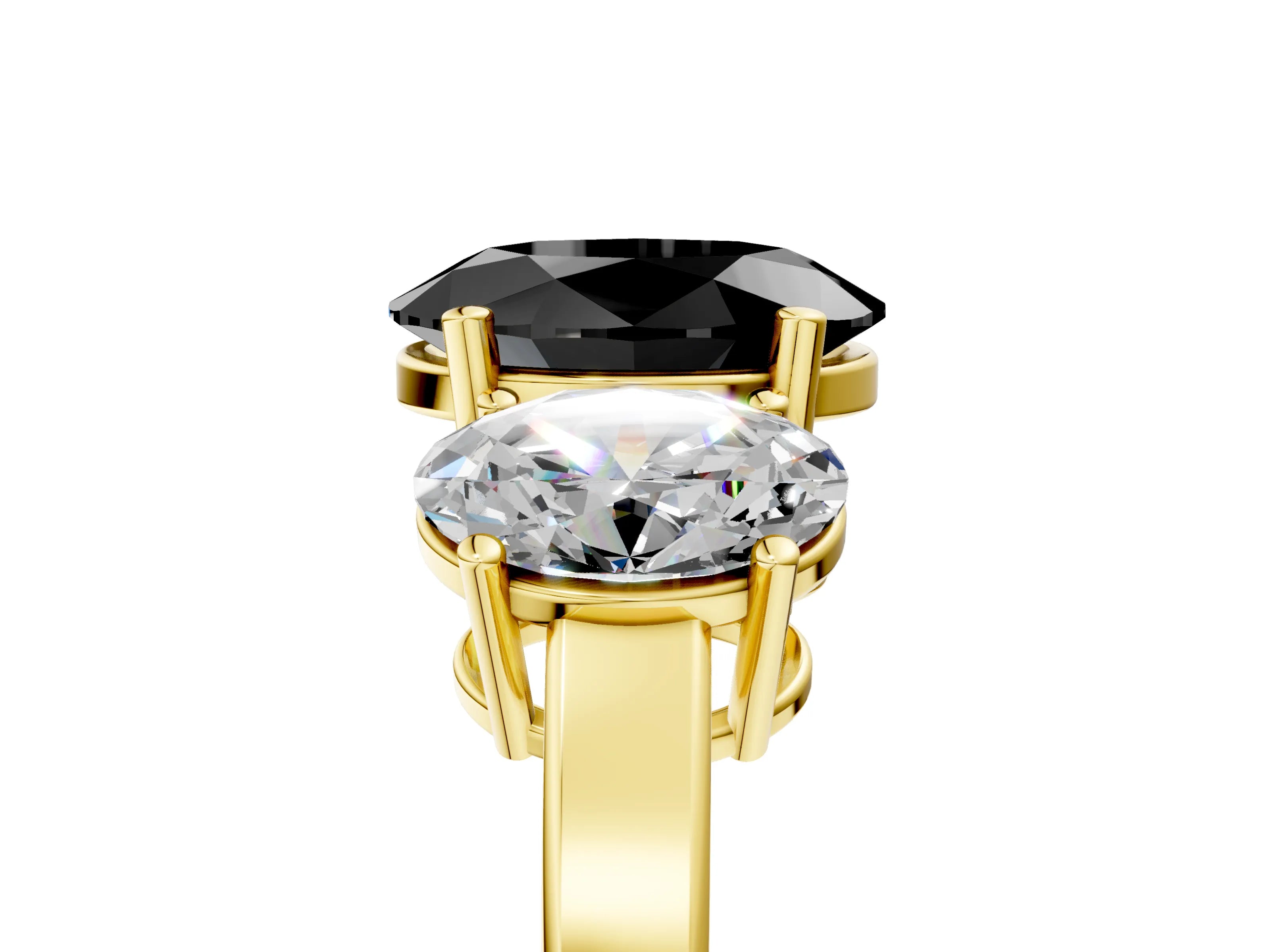 Yellow gold Three-Stone Fancy Black Oval Cut Cut Diamond Engagement Ring with Flat Band and Four-Prong Setting_17