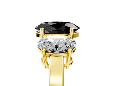 Yellow gold Three-Stone Fancy Black Oval Cut Cut Diamond Engagement Ring with Flat Band and Four-Prong Setting_17