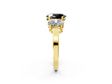 Yellow gold Three-Stone Fancy Black Oval Cut Cut Diamond Engagement Ring with Flat Band and Four-Prong Setting_2