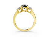 Yellow gold Three-Stone Fancy Black Oval Cut Cut Diamond Engagement Ring with Flat Band and Four-Prong Setting_3
