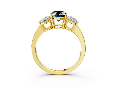 Yellow gold Three-Stone Fancy Black Oval Cut Cut Diamond Engagement Ring with Flat Band and Four-Prong Setting_3