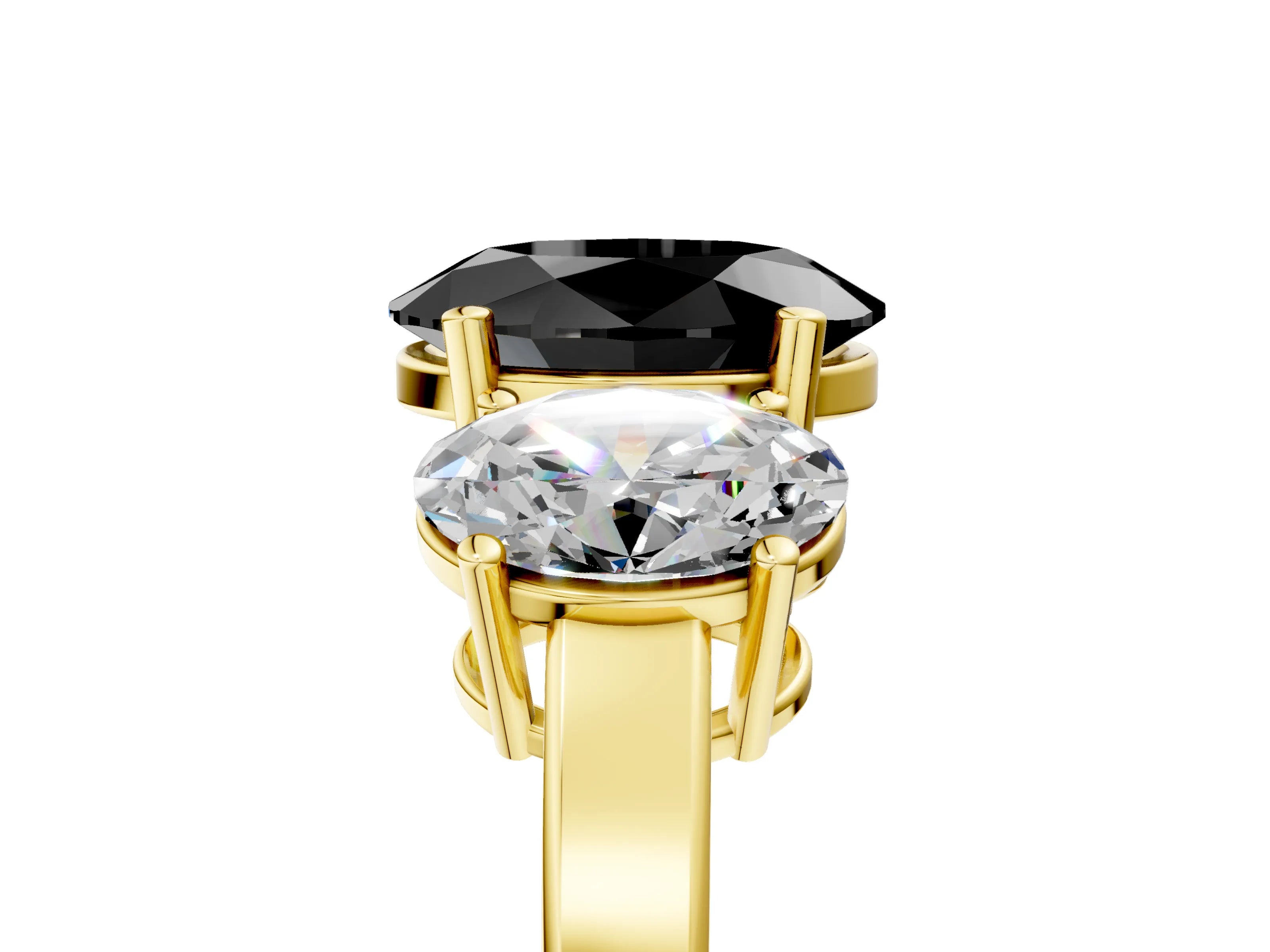 Yellow gold Three-Stone Fancy Black Oval Cut Cut Diamond Engagement Ring with Flat Band and Four-Prong Setting_5
