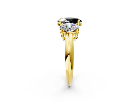 Yellow gold Three-Stone Fancy Black Oval Cut Cut Diamond Engagement Ring with Prong Setting on a White Gold Band_2