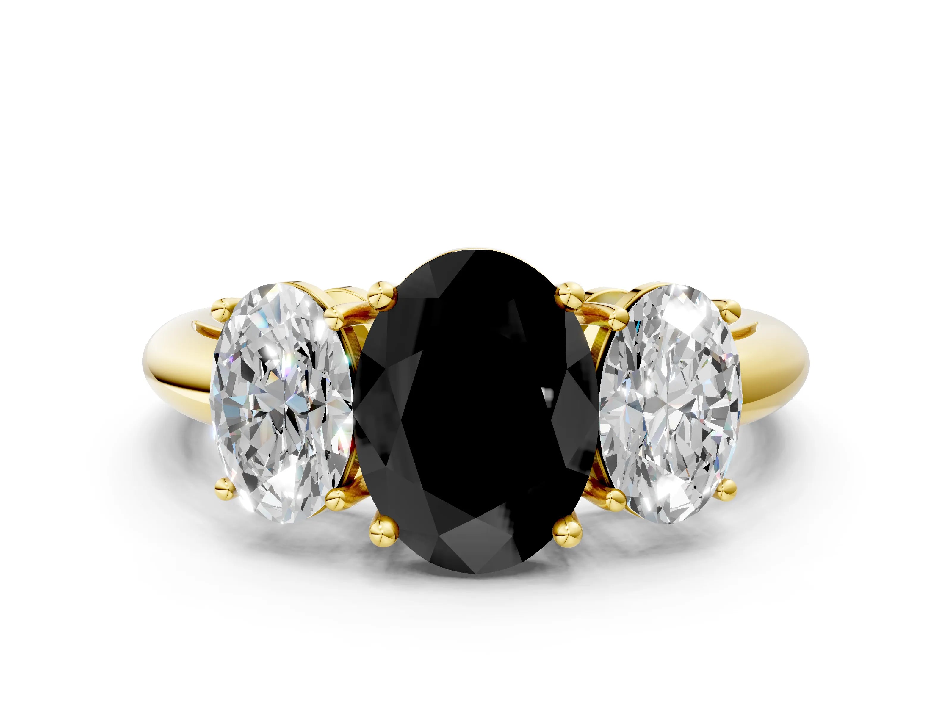 Yellow gold Three-Stone Fancy Black Oval Cut Cut Diamond Engagement Ring with Prong Setting on a White Gold Band_36