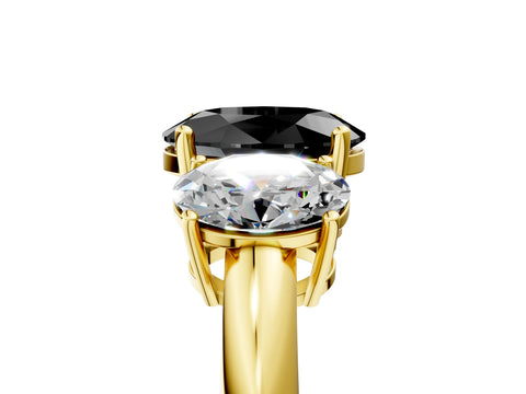 Yellow gold Three-Stone Fancy Black Oval Cut Cut Diamond Engagement Ring with Prong Setting on a White Gold Band_41