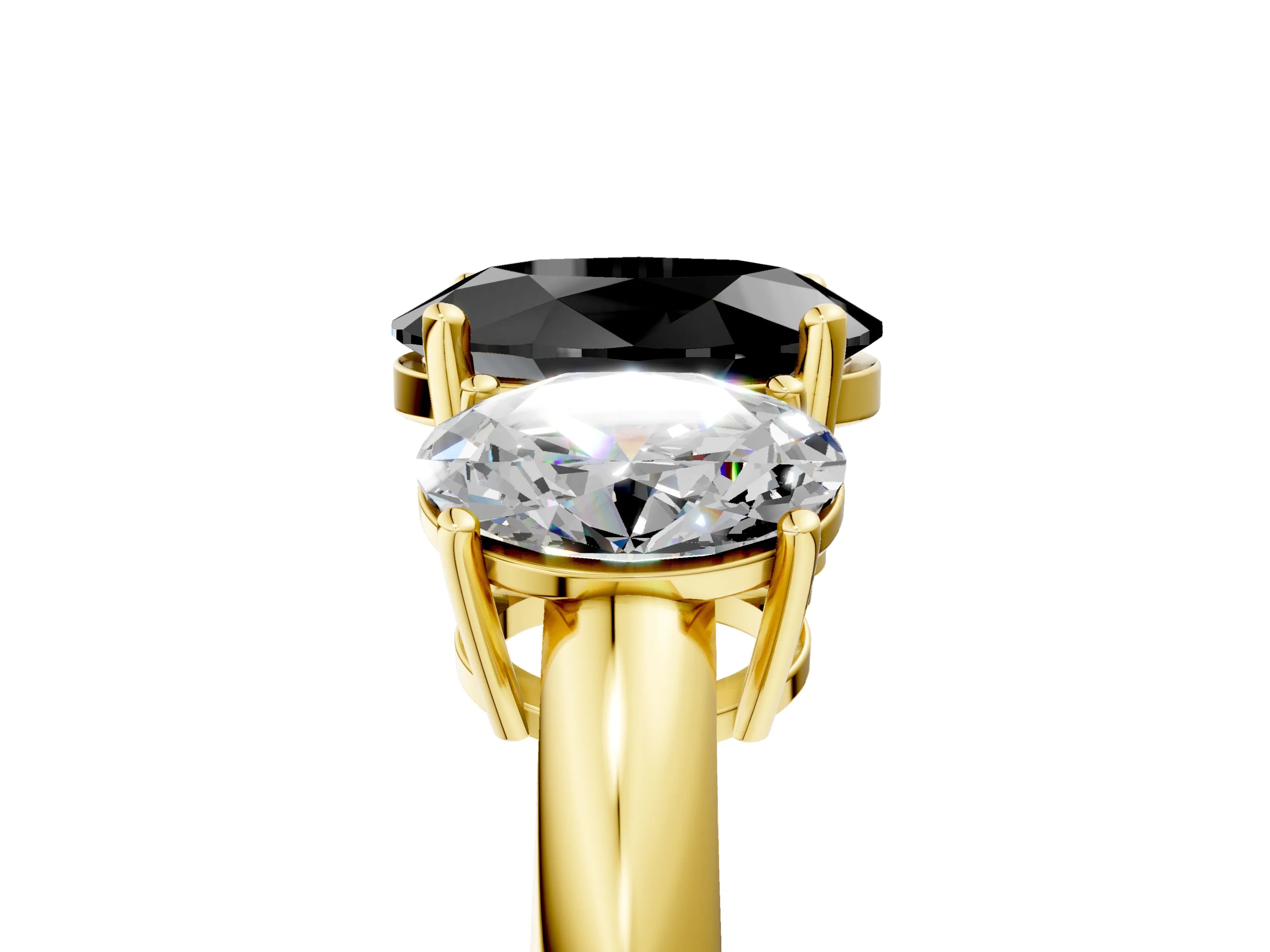 Yellow gold Three-Stone Fancy Black Oval Cut Cut Diamond Engagement Ring with Prong Setting on a White Gold Band_5