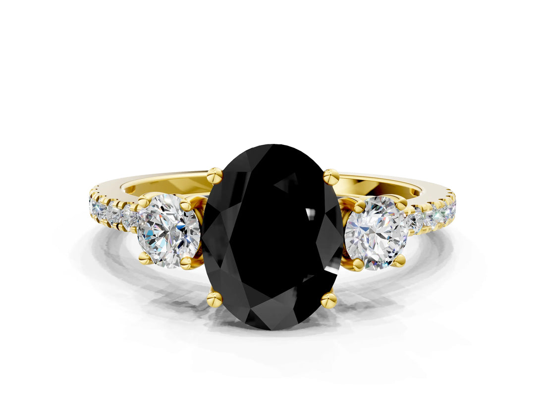 Yellow gold Three-Stone Fancy Black Oval Cut Cut Diamond Pavé Band with Prong Setting_35