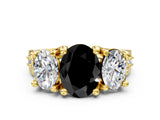 Yellow gold Three-Stone Fancy Black Oval Cut Cut Diamond Ring with Channel-Set Band and Four-Prong Setting_12