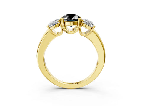 Yellow gold Three-Stone Fancy Black Oval Cut Cut Diamond Ring with Channel Set Band and Four-Prong Setting_3