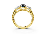 Yellow gold Three-Stone Fancy Black Oval Cut Cut Diamond Ring with Channel-Set Band and Prong Setting_3