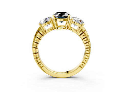 Yellow gold Three-Stone Fancy Black Oval Cut Cut Diamond Ring with Channel-Set Band and Prong Setting_3