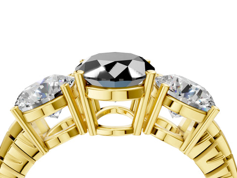 Yellow gold Three-Stone Fancy Black Oval Cut Cut Diamond Ring with Channel-Set Band and Prong Setting_4