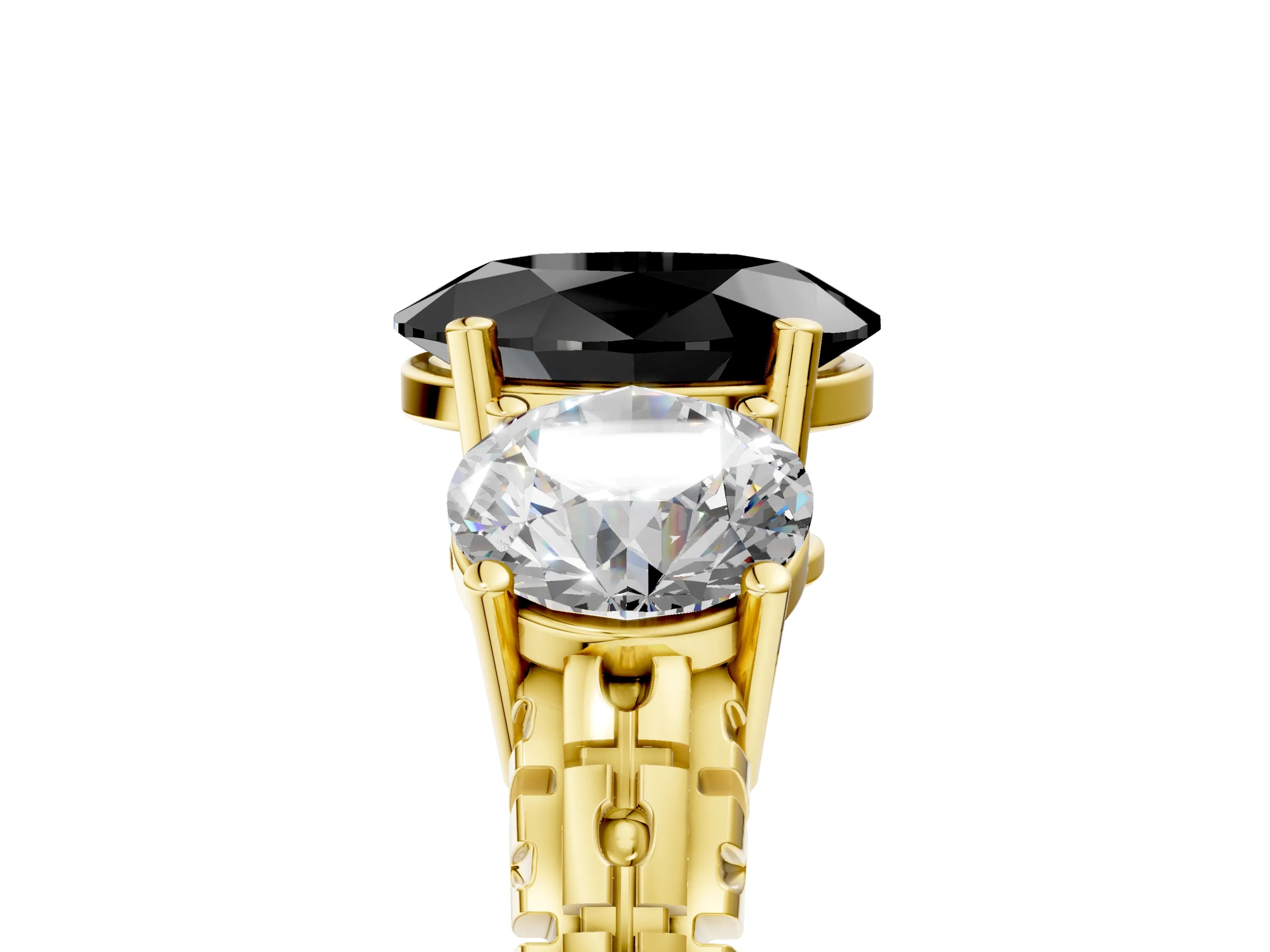 Yellow gold Three-Stone Fancy Black Oval Cut Cut Diamond Ring with Channel-Set Band and Prong Setting_5