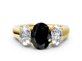 Yellow gold Three-Stone Fancy Black Oval Cut Cut Diamond Ring with Prong Setting and Classic Band