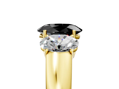 Yellow gold Three-Stone Fancy Black Oval Cut Cut Diamond Ring with Prong Setting and Classic Band_5