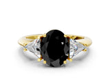 Yellow gold Three-Stone Fancy Black Oval Cut Cut Diamond Ring with Trillion Side Stones and Four-Prong Setting_3