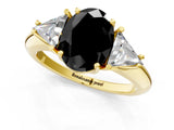 Yellow gold Three-Stone Fancy Black Oval Cut Cut Diamond Ring with Trillion Side Stones and Four-Prong Setting_4