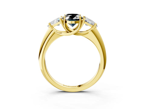 Yellow gold Three-Stone Fancy Black Oval Cut Cut Diamond Ring with Trillion Side Stones and Four-Prong Setting_6