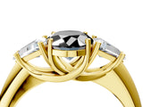 Yellow gold Three-Stone Fancy Black Oval Cut Cut Diamond Ring with Trillion Side Stones and Four-Prong Setting_7