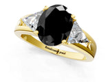 Yellow gold Three-Stone Fancy Black Oval Cut Cut Diamond Ring with Trillion Side Stones on a Split Shank Band_1