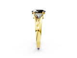 Yellow gold Three-Stone Fancy Black Oval Cut Cut Diamond Ring with Trillion Side Stones on a Split Shank Band_2
