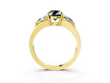Yellow gold Three-Stone Fancy Black Oval Cut Cut Diamond Ring with Trillion Side Stones on a Split Shank Band_3