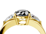 Yellow gold Three-Stone Fancy Black Oval Cut Cut Diamond Ring with Trillion Side Stones on a Split Shank Band_4