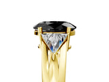 Yellow gold Three-Stone Fancy Black Oval Cut Cut Diamond Ring with Trillion Side Stones on a Split Shank Band_5