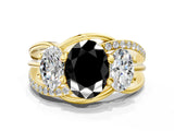 Yellow gold Three-Stone Fancy Black Oval Cut Cut Diamond Split Shank Prong Set Ring