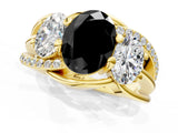 Yellow gold Three-Stone Fancy Black Oval Cut Cut Diamond Split Shank Prong Set Ring_1