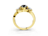 Yellow gold Three-Stone Fancy Black Oval Cut Cut Diamond Split Shank Prong Set Ring_3