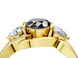 Yellow gold Three-Stone Fancy Black Oval Cut Cut Diamond Split Shank Prong Set Ring_4
