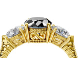 Yellow gold Three-Stone Fancy Black Oval Cut Cut Milgrain Band Prong Setting Ring_10