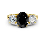 Yellow gold Three-Stone Fancy Black Oval Cut Cut Milgrain Band Prong Setting Ring_6