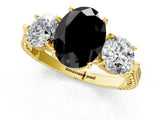 Yellow gold Three-Stone Fancy Black Oval Cut Cut Milgrain Band Prong Setting Ring_7