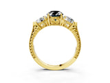 Yellow gold Three-Stone Fancy Black Oval Cut Cut Milgrain Band Prong Setting Ring_9