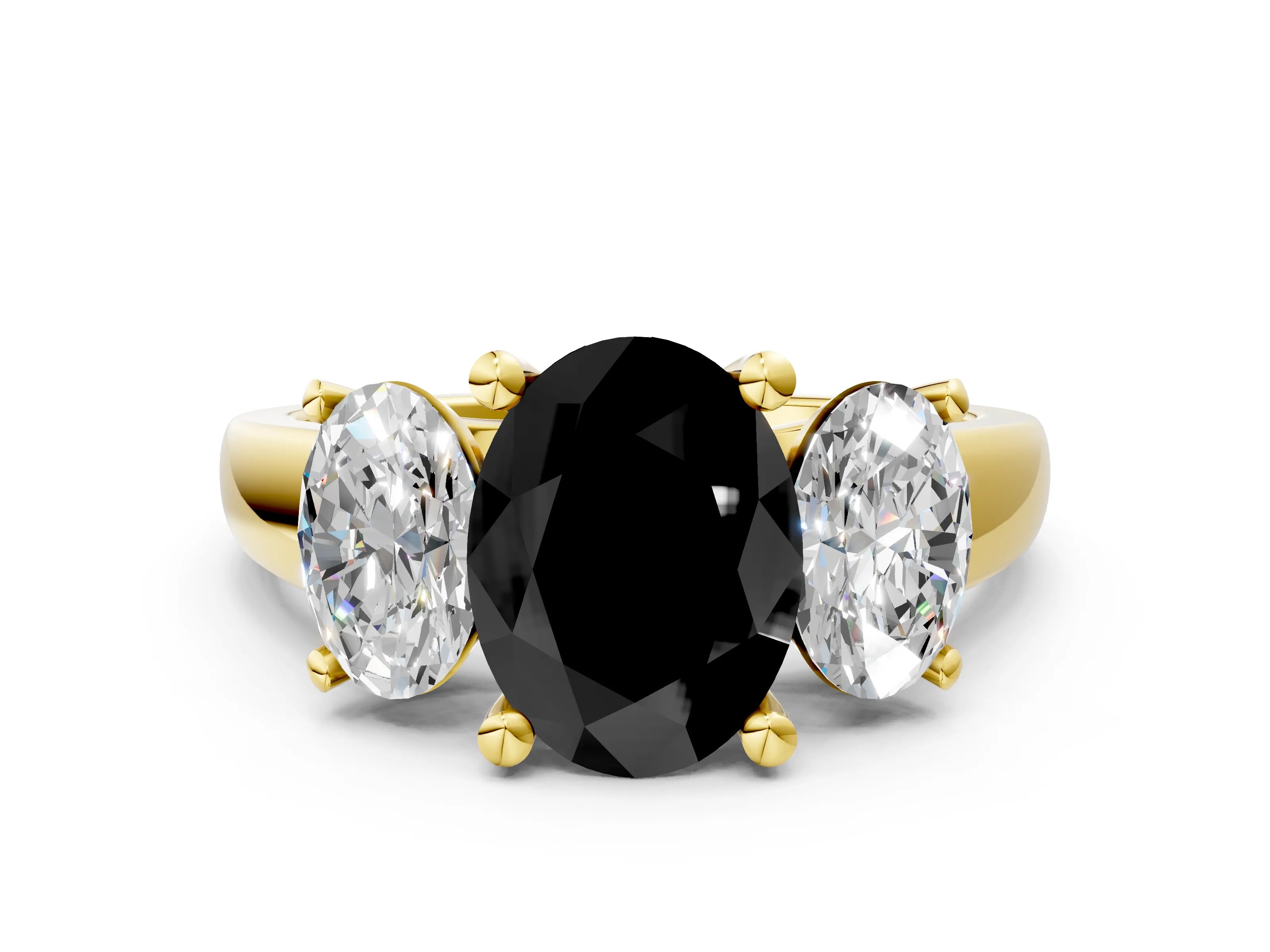 Yellow gold Three-Stone Fancy Black Oval Cut Cut Solitaire Ring with Classic Prong Setting