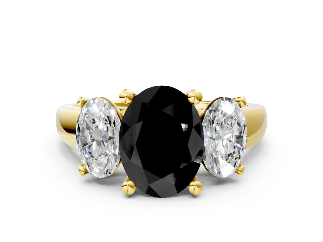 Yellow gold Three-Stone Fancy Black Oval Cut Cut Solitaire Ring with Classic Prong Setting